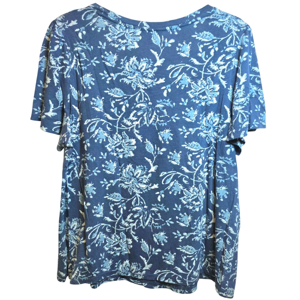 Lucky Brand‎ Flutter Sleeve Floral Tee Womens Sz XL Blue Short Sleeve Scoop Neck - Picture 6 of 15